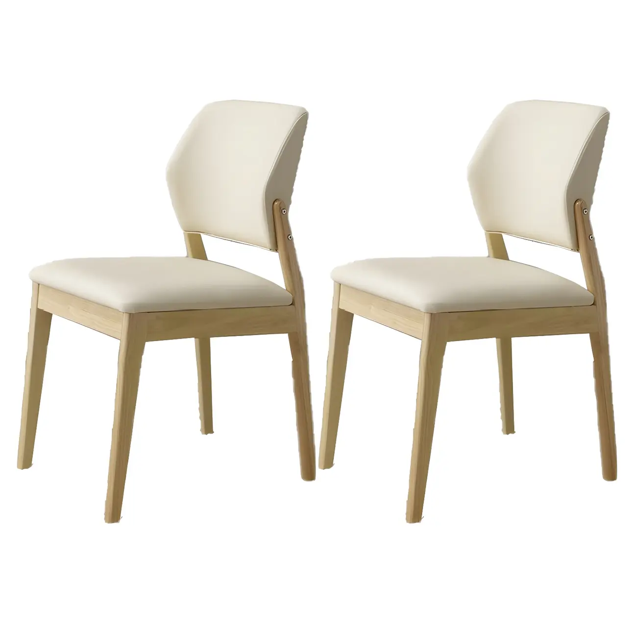 Modern Wood Faux Leather Beige Low Back Dining Chair