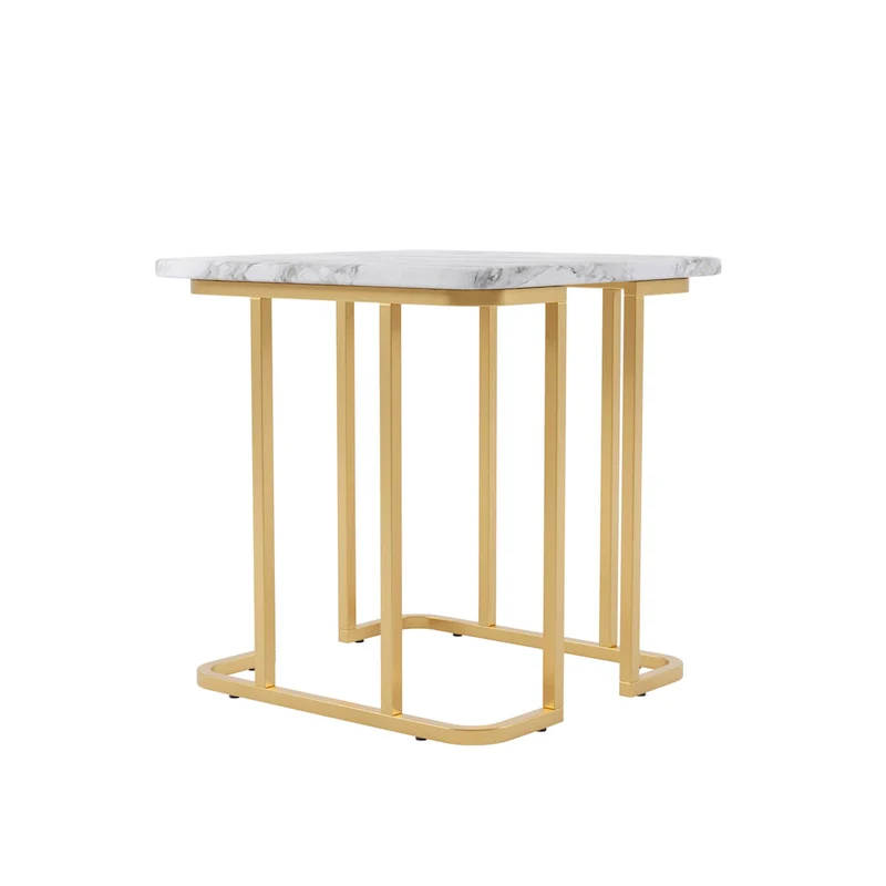 Square Faux Marble Side Table with Metal Base