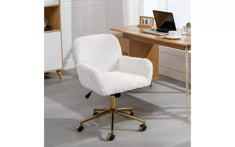 TUYOHW Adjustable Ergonomic Office Chair, Upholstered Home Office Desk Chair with Golden Metal Base, Swivel Vanity Chair Makeup Chair