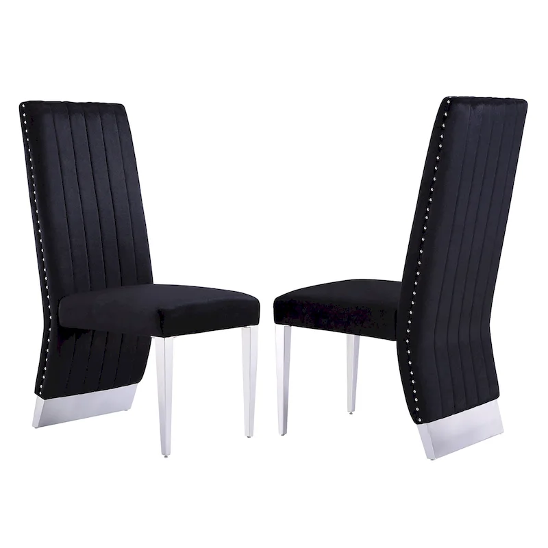 Modern Channel High Back Dining Chairs with Nailhead Trims and Polished Metal Legs