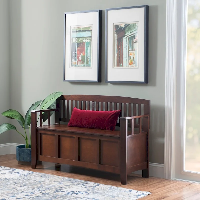 Flip Top Slat Back Storage Entryway Bench