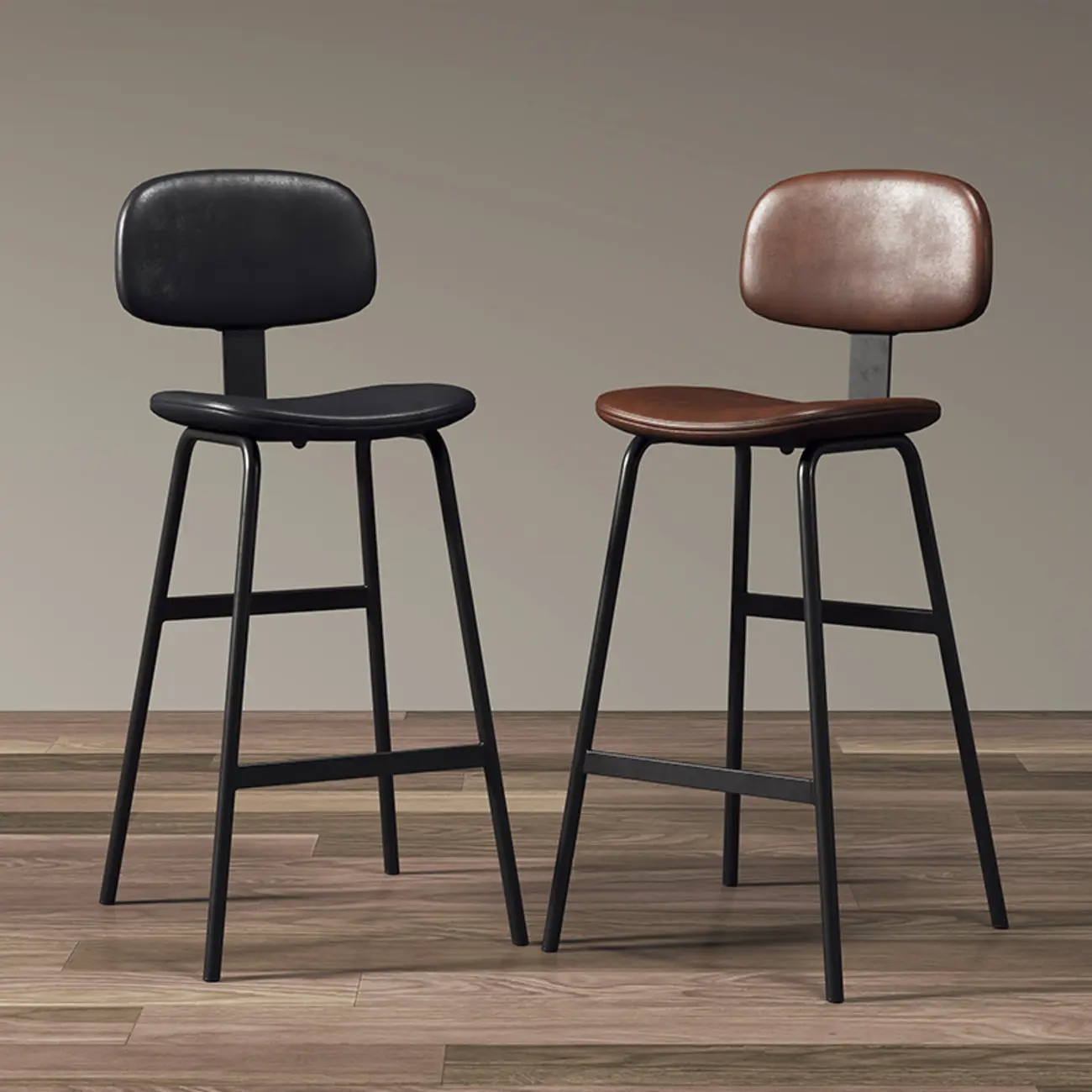 Saddle Faux Leather Counter Stools with Backs