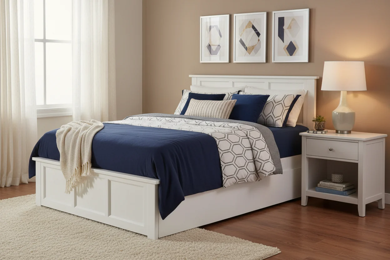 Full Platform Bed with Twin Trundle Solid Wood USB Charging No Box Spring White 800 LBS