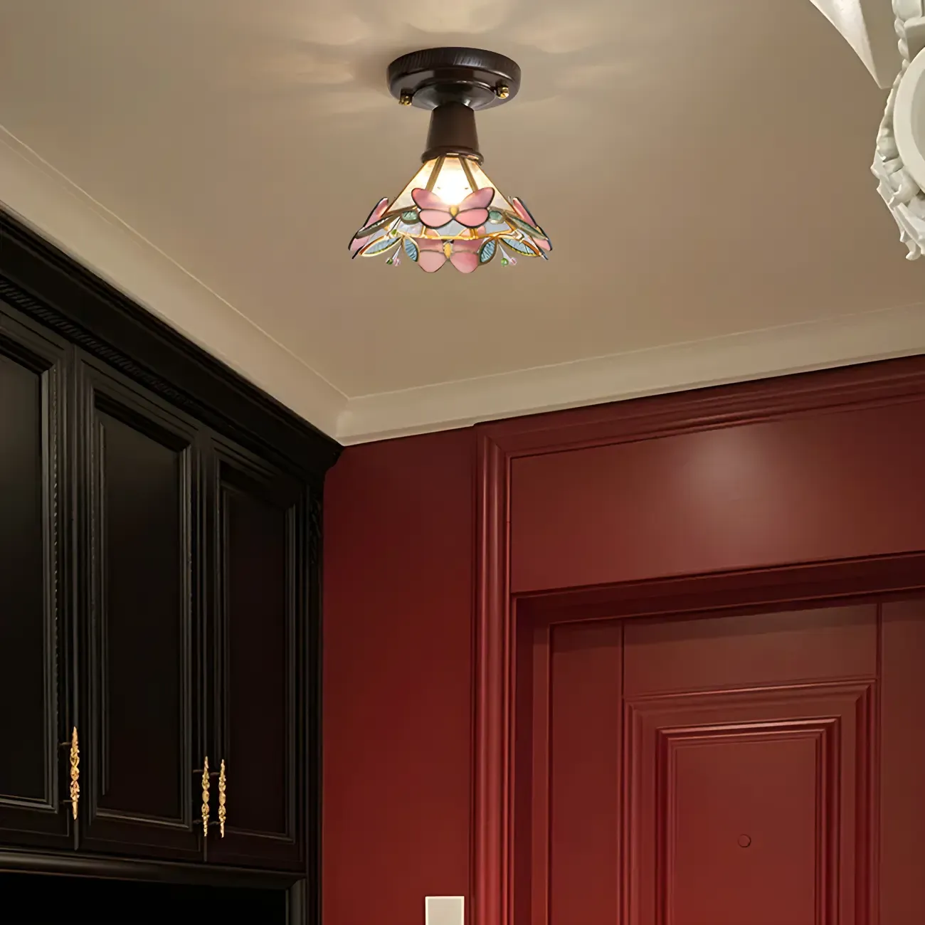 Chic Walnut Glass Semi Flush Ceiling Light for Aisle Decor