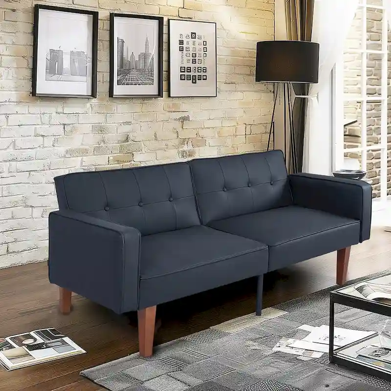 68 in. Soft Convertible Sofa Bed with Adjustable Backrest and Solid Wood Legs