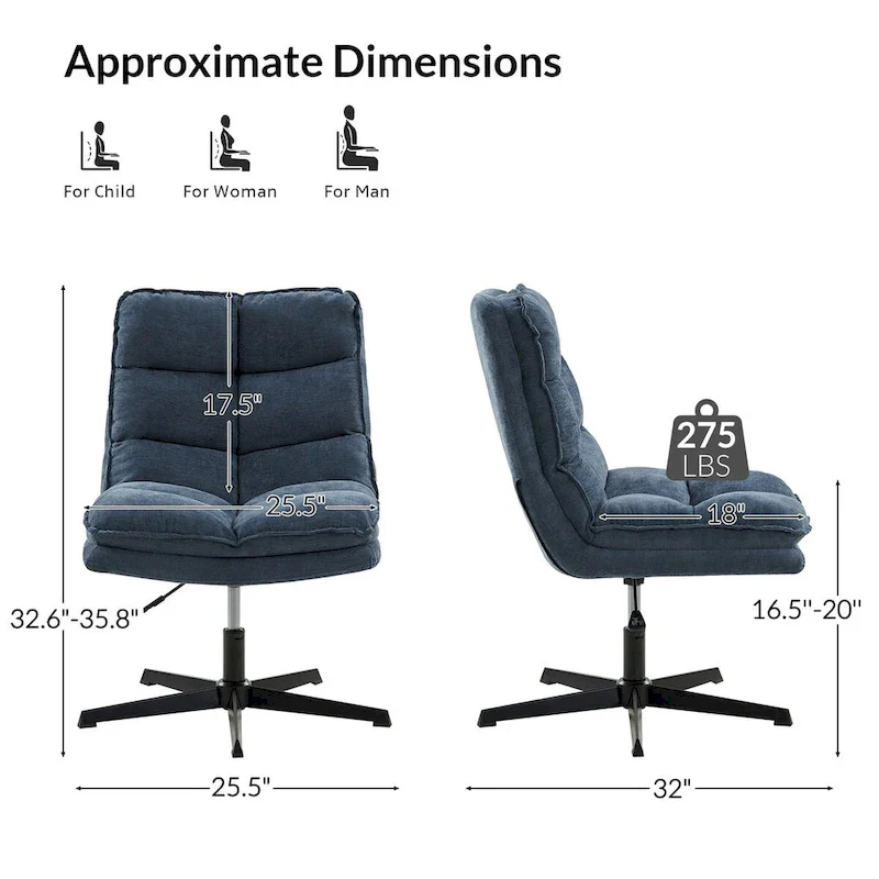 Beige / Mustard / Navy Armless Tufted 360° Swivel Office Chair, Single