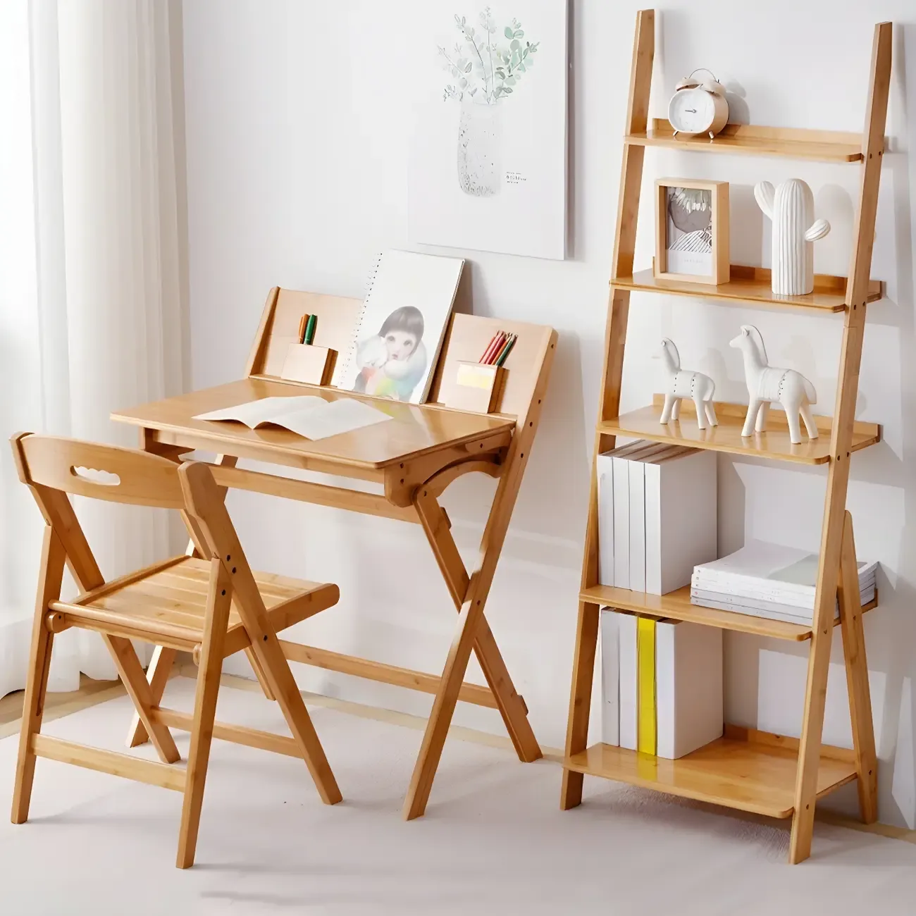 Solid Wood 5-Tier Open Back Ladder Bookshelf