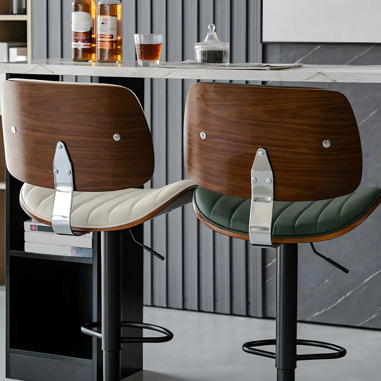 Modern Faux Leather Adjustable Swivel Bar Stools