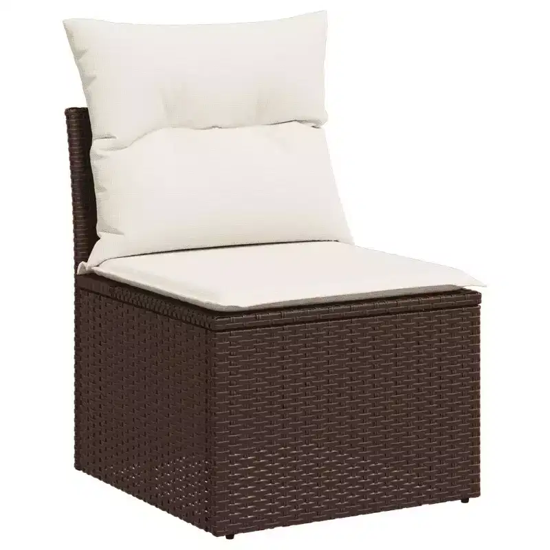 vidaXL 7 Piece Patio Sofa Set with Cushions Poly Rattan - With Table Black and Cream