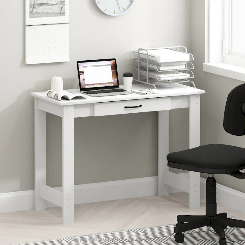 Writing Desk with Drawer - White Home Office Desk