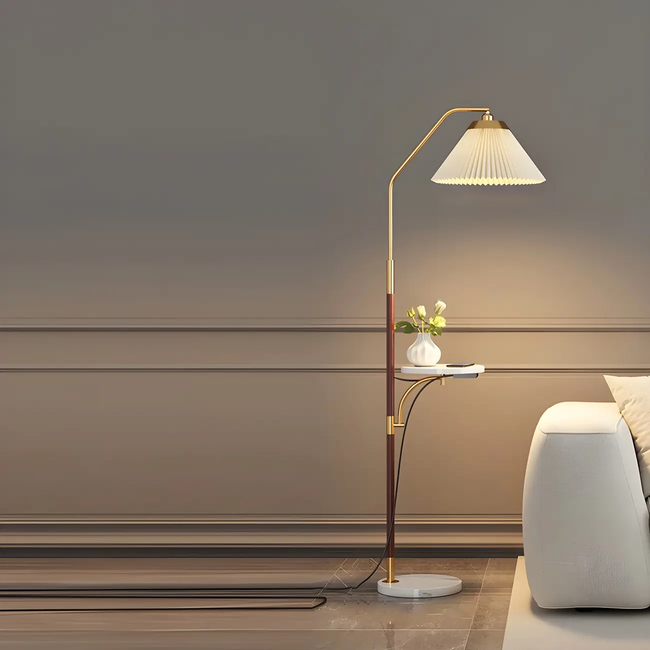 Traditional Tall Gold Floor Lamp with Remote for Living Room