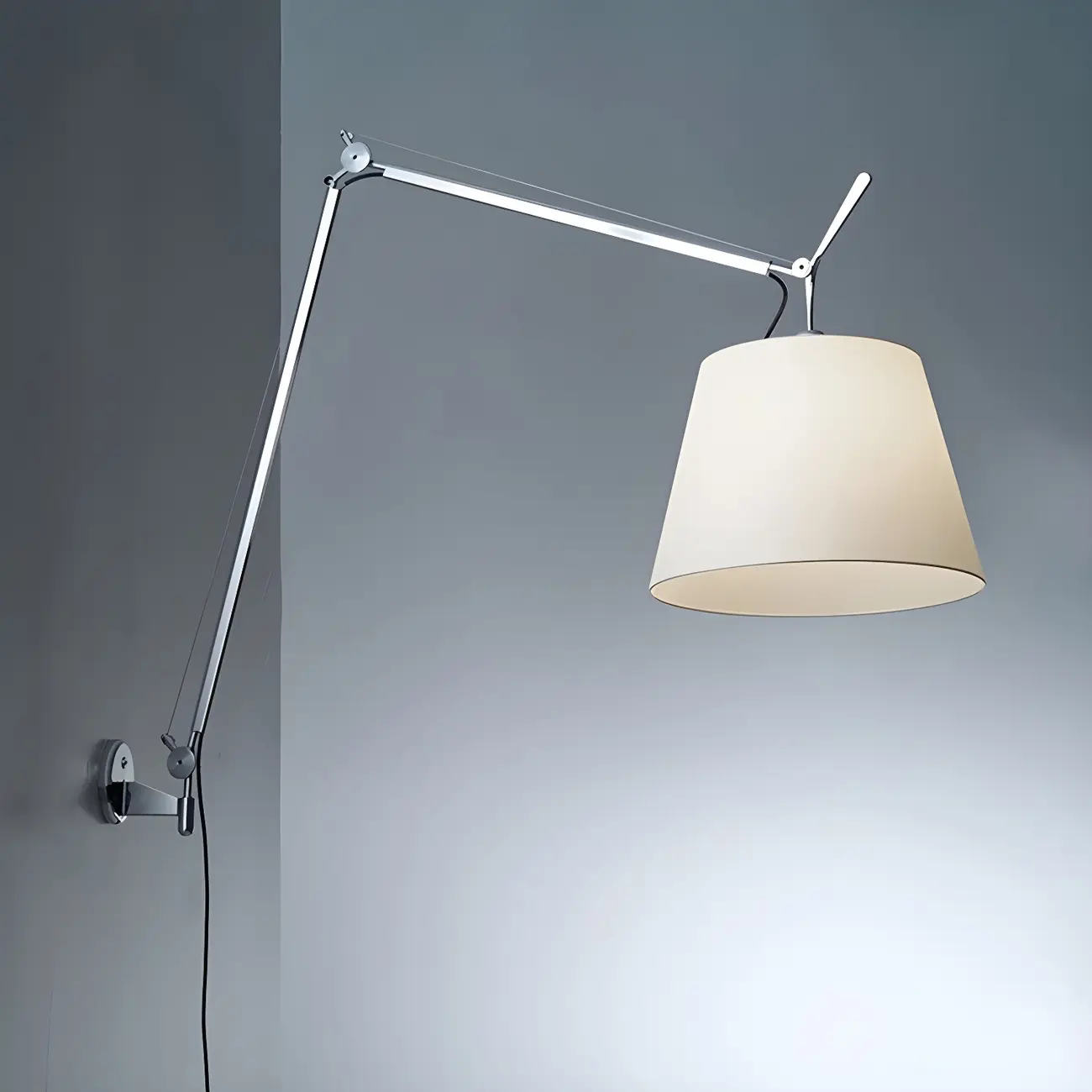 Simple Fabric Shade Silver Swing Arm Wall Light