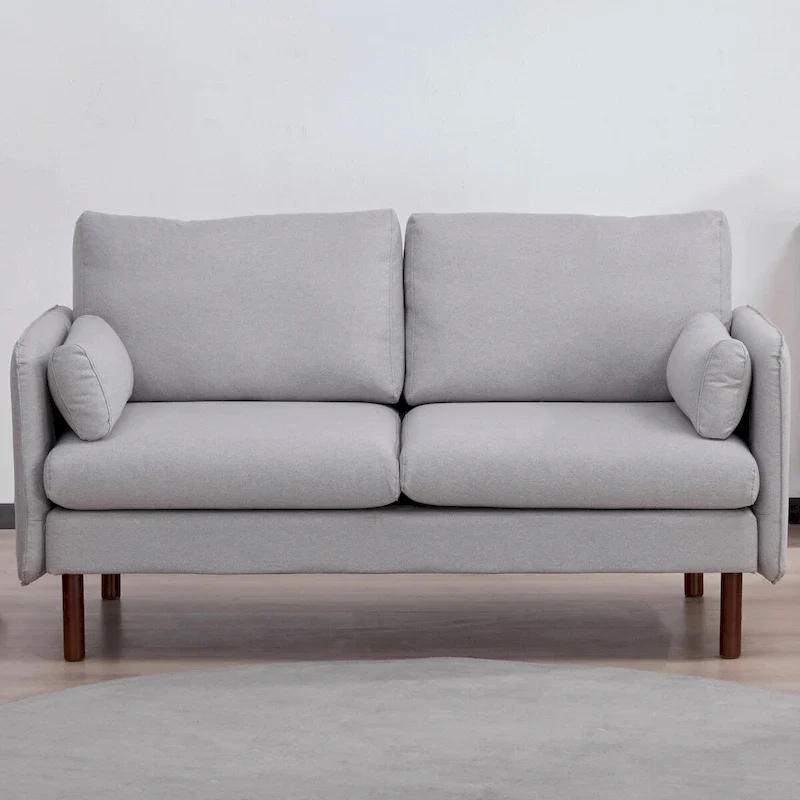 Yucca Modern Loveseat Sofa, Polyester / Vegan Leather Settee Couch - Includes 2 Pillows