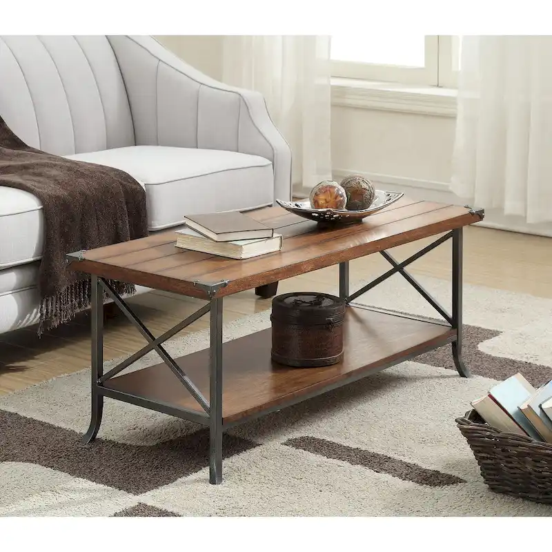 Coffee Table with Shelf and Metal Frame