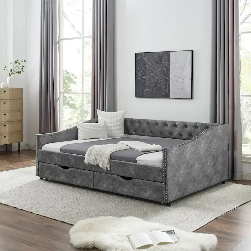 Daybed with Drawers Upholstered Tufted