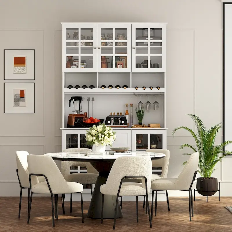 79Pantry Storage Cabinet Glass Doors Sideboard Buffet Cabinet Lacquer