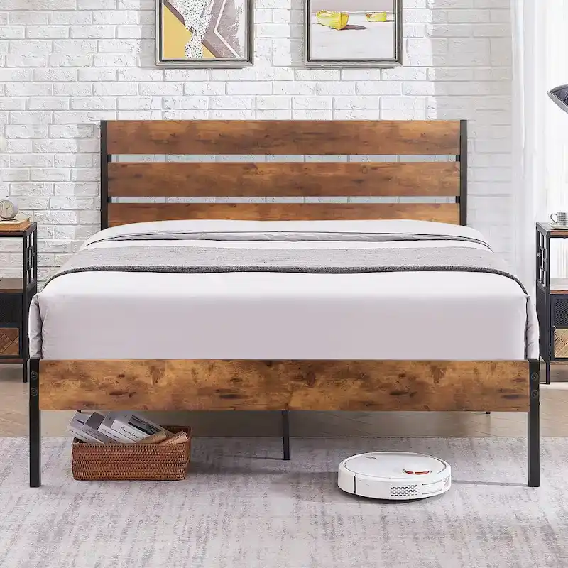 4-Pieces Bedroom Set with Drawer and Nightstands Set of 2, 5-Drawer Dresser, Brown/Grey Set