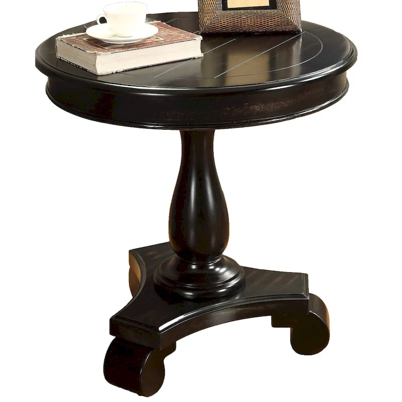Round Wood Pedestal End Table with Scrolled Legs