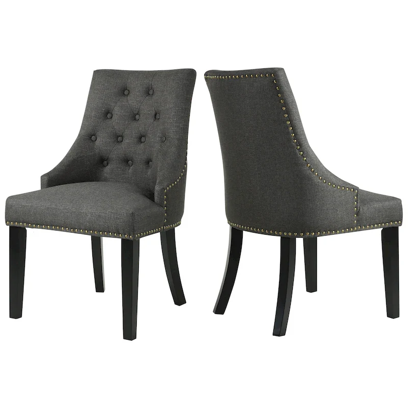Fabric Upholstered Dining Chairs Button Tufted Nailhead Trim Accent Chairs Set of 2