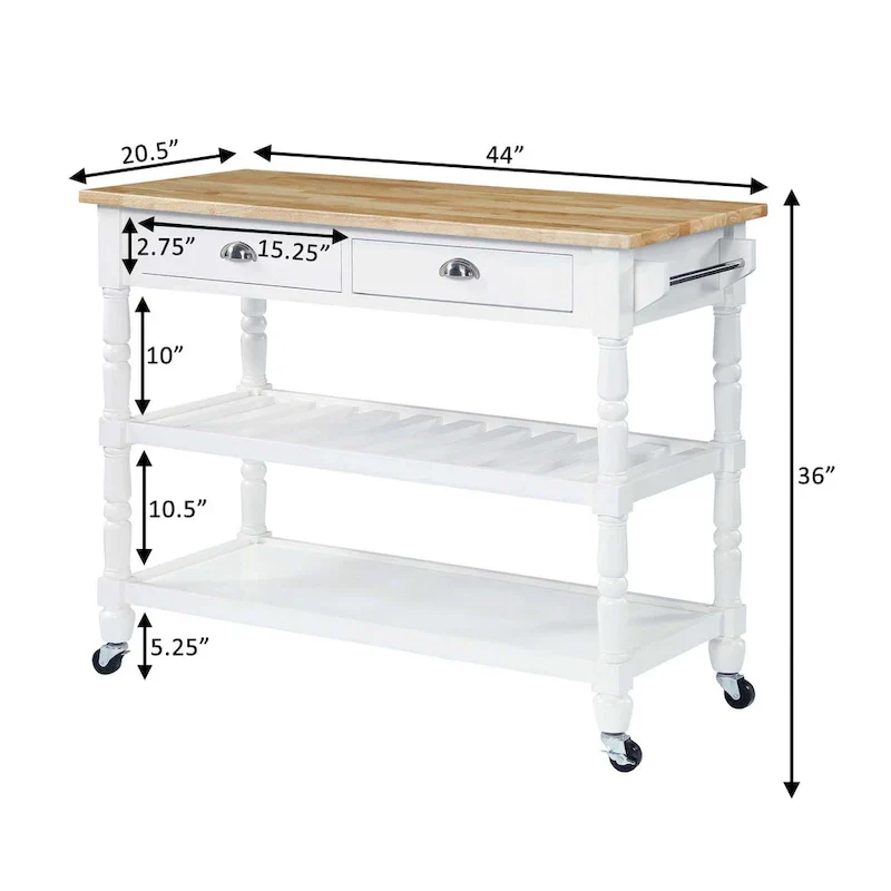Natural Wood Butcher Block Kitchen Cart with 3 Tiers