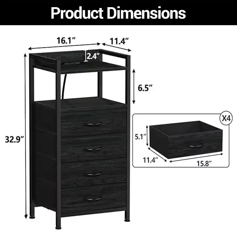 4-Drawer Fabric Storage Cabinet with Open Shelf (41x29x83.5cm)  Versatile Chest for Bedroom, Kids' Room, Dorm, Living Room & Entryway
