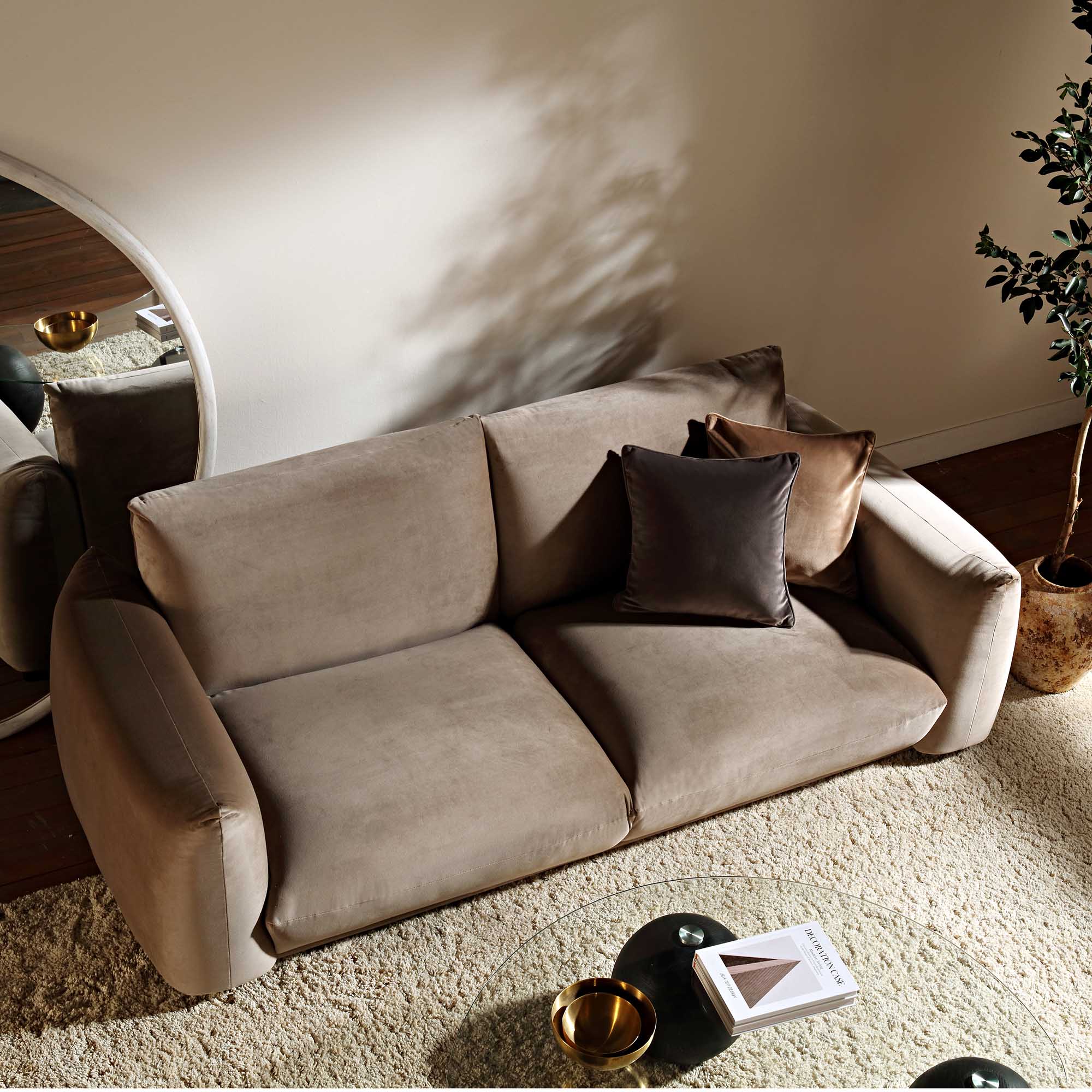 Three Seater Sofa, Mink Velvet