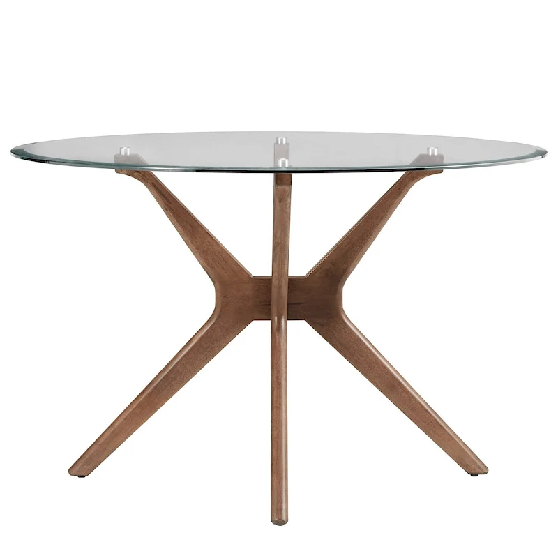 Deep Walnut-Finish Round Dining Table Set — with Curved-Back Dining Chairs