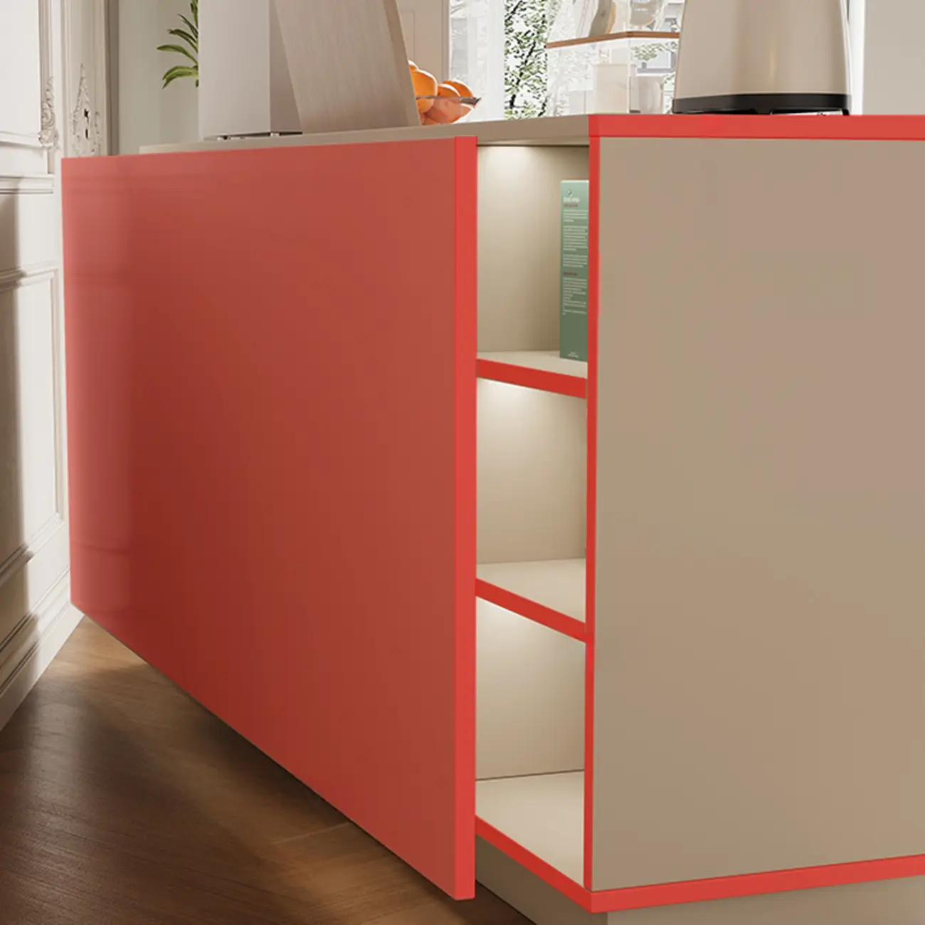 Elegant Adjustable Arched Glass Wood Buffet Cabinet with 3 Drawers