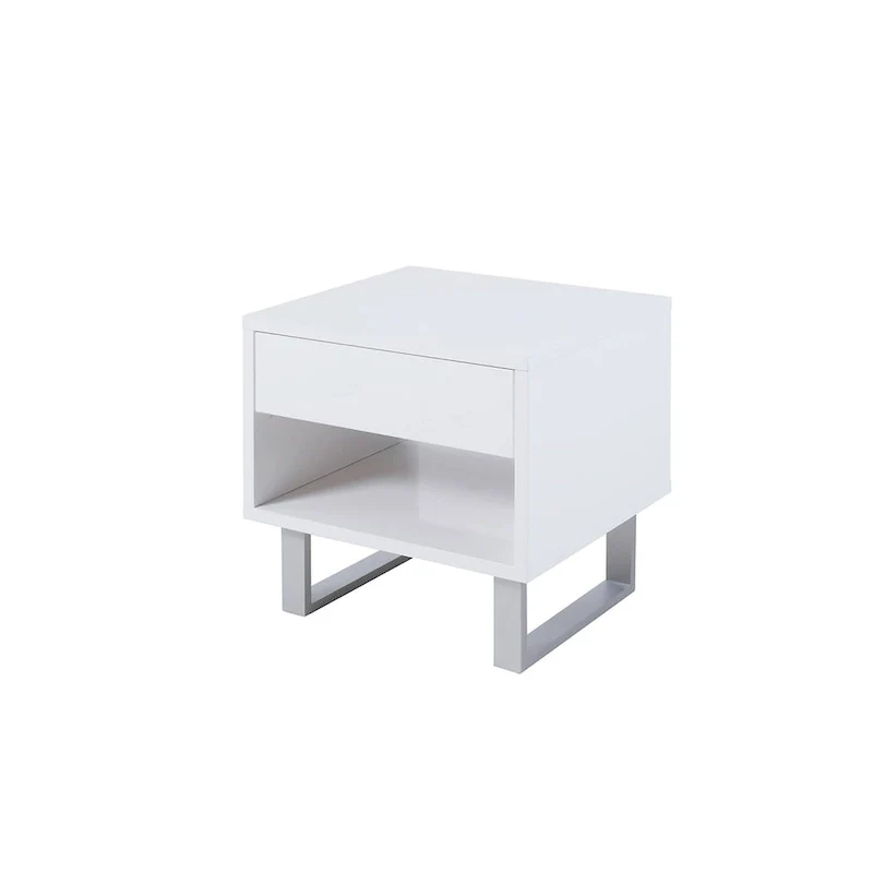 High Glossy White Rectangular 1-Drawer End Table