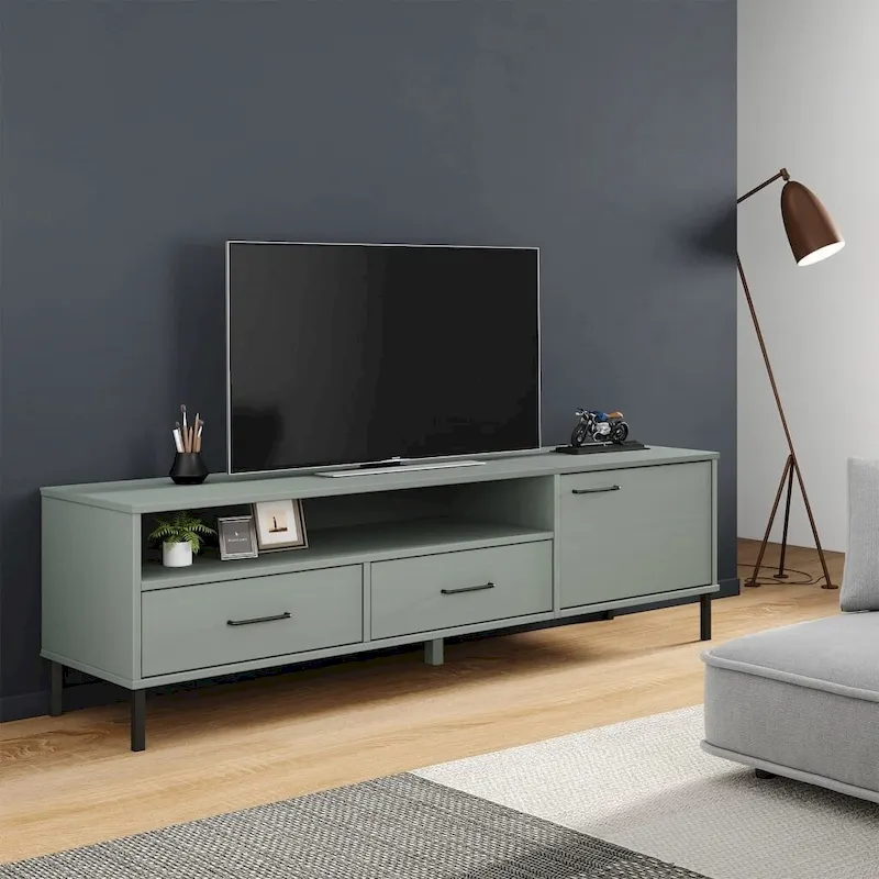 vidaXL TV Stand TV Console TV Console with Metal Legs Solid Wood Pine OSLO - 62.2 x 15.7 x 18.3