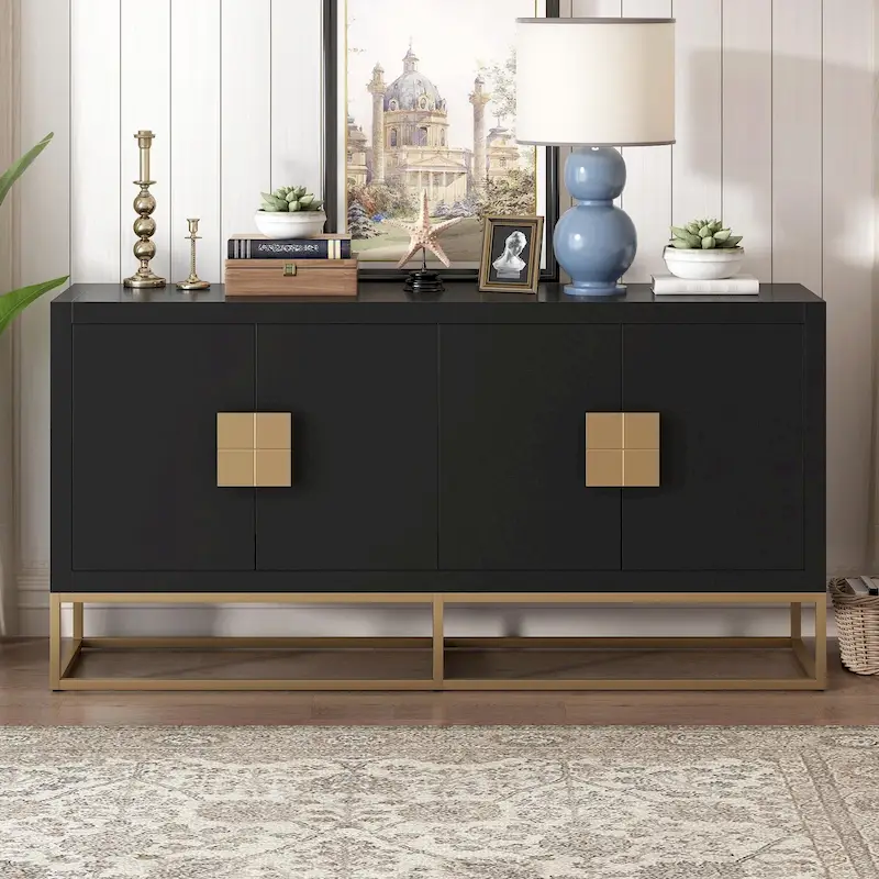 Black / White / Navy Blue 4-Door Sideboard Cabinet with Adjustable Shelves