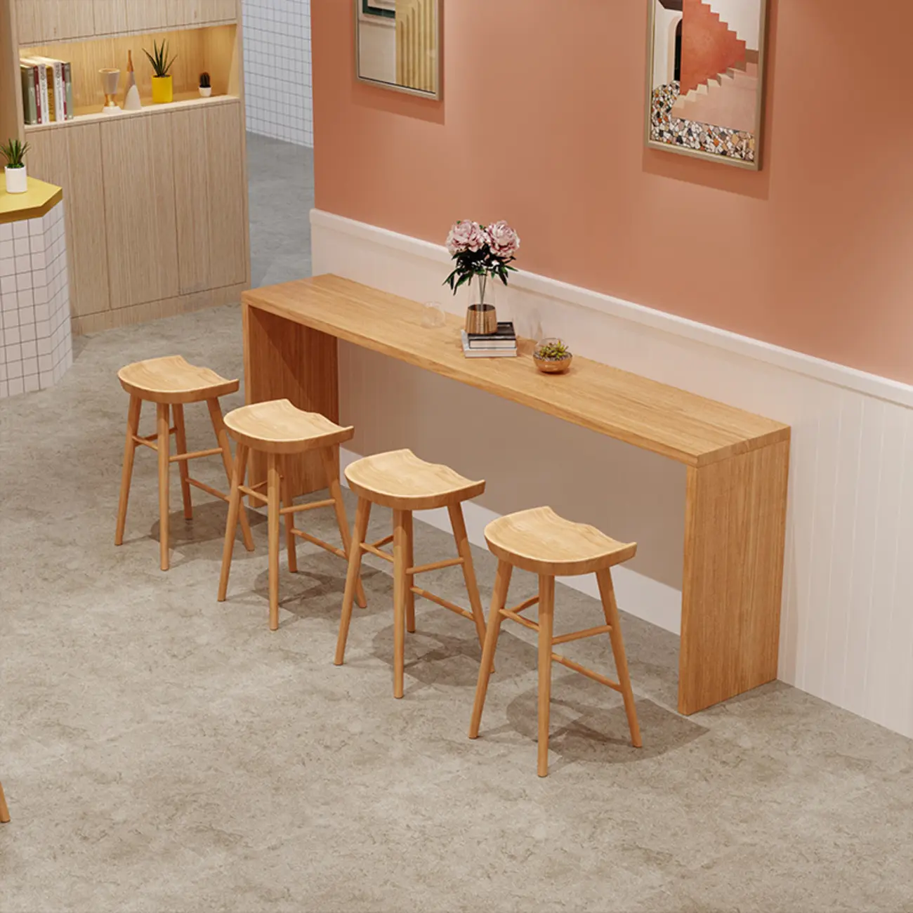 Rectangle Scandinavian Wooden Bar Height Table Double Pedestal