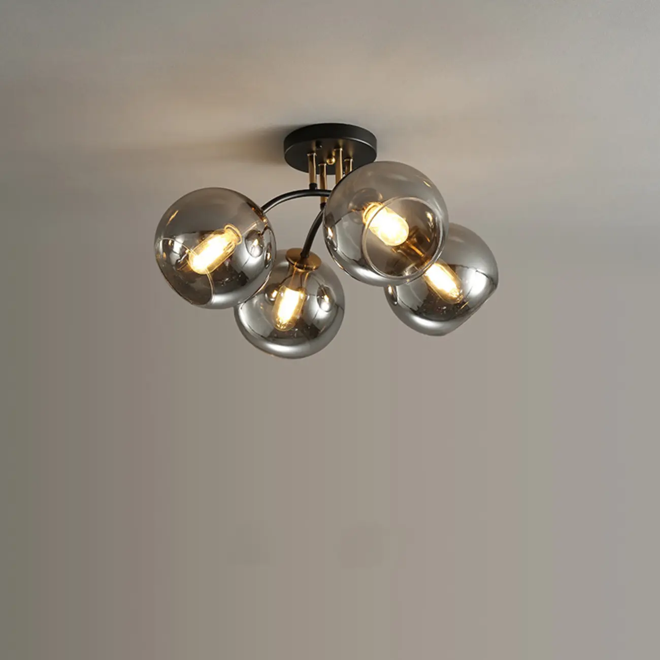 Modern Smoke Grey Glass Sphere Semi Flush Ceiling Light