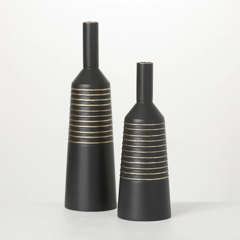 Sullivans Matte Black Gold Lined Metal Vases Set of 2, 21 H & 17 H Black - 6 L x 6 W x 21 H, 6 L x 6 W x 17 H