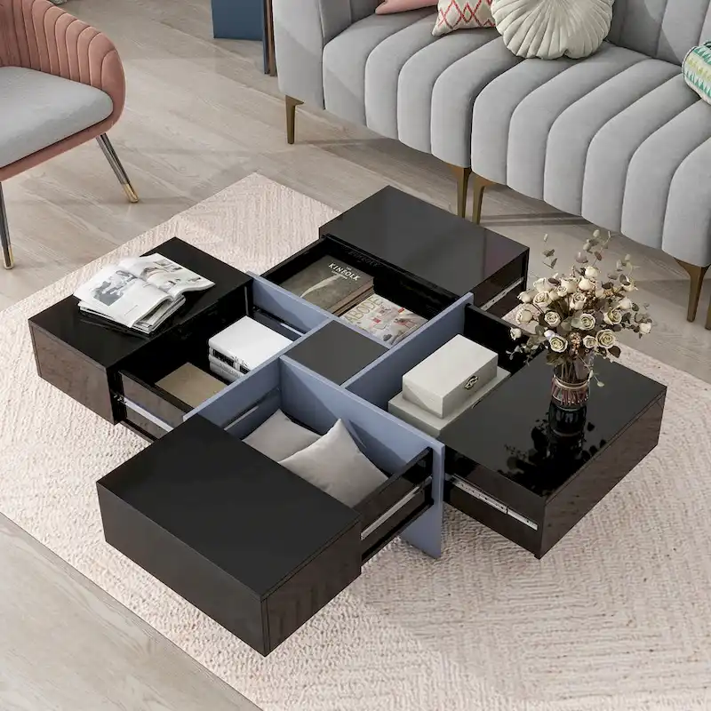 White / Black / Brown Expandable Coffee Table with Hidden Storage, Seats 2–4