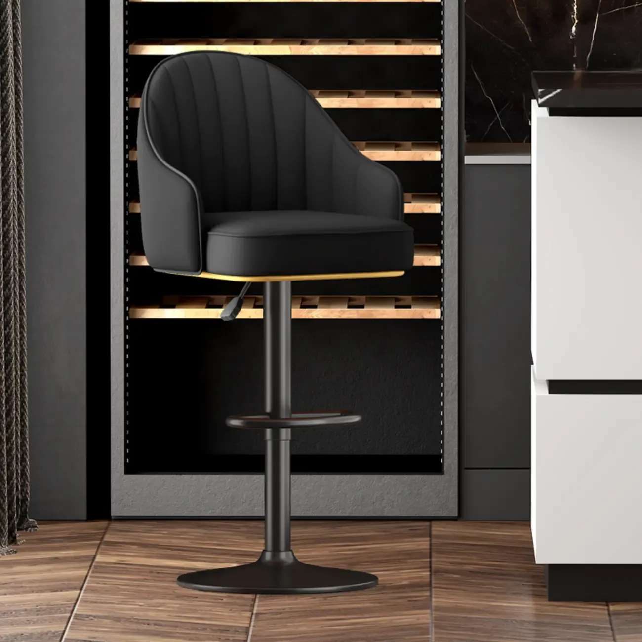 Adjustable Faux Leather Swivel Bar Stools with Backs