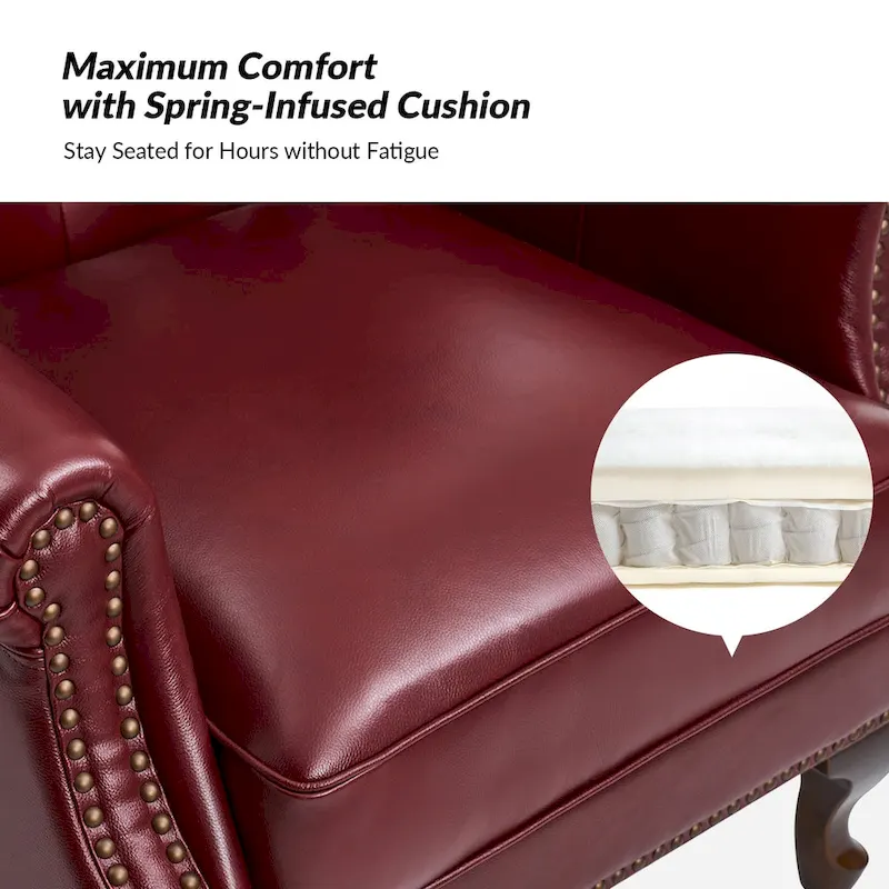 Gerhard Genuine Leather Armchair with Nailhead Trims and Removable Cushion Set of 2 by HULALA HOME