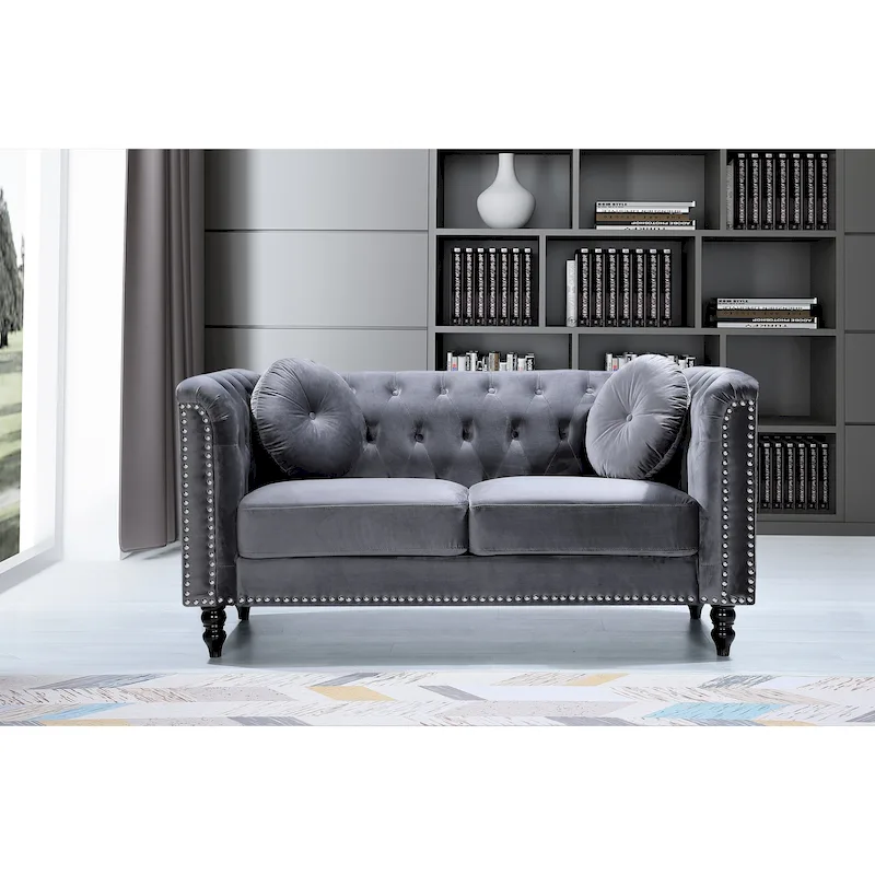 Calvin Classic Velvet Kittleson Nailhead Chesterfield Loveseat