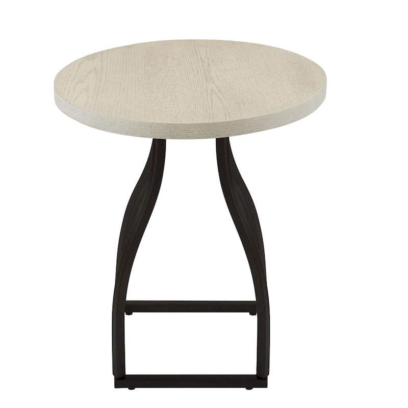 Brown / Umber / White Wash Round Wood Top Accent Table with Metal Base