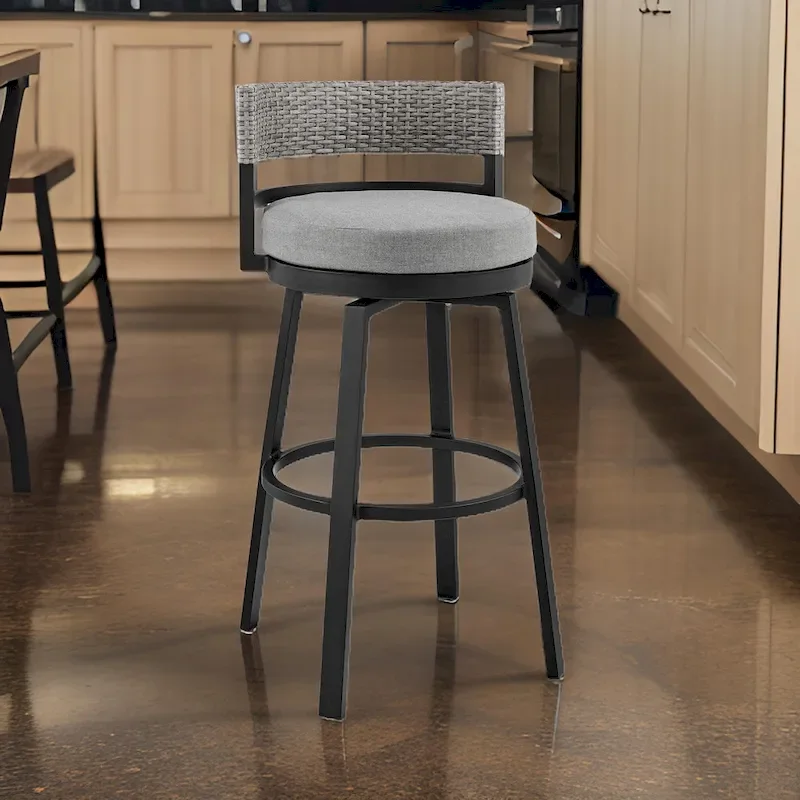 30 Inch Modern Outdoor Patio Swivel Bar Stool, Aluminum, Gray, Black