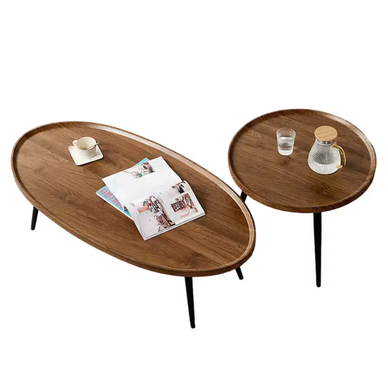 Nesting Coffee Table Set of 2, 2-Piece Walnut Coffee Tables, Mid Century Modern Nesting Side Tables for Living Room, End Table for Small Spaces Sofa