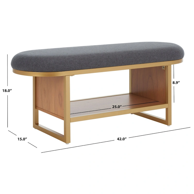 SAFAVIEH Home Collection Iona Open Shelf Bench W/Cushion - 42 W x 15 D x 18 H