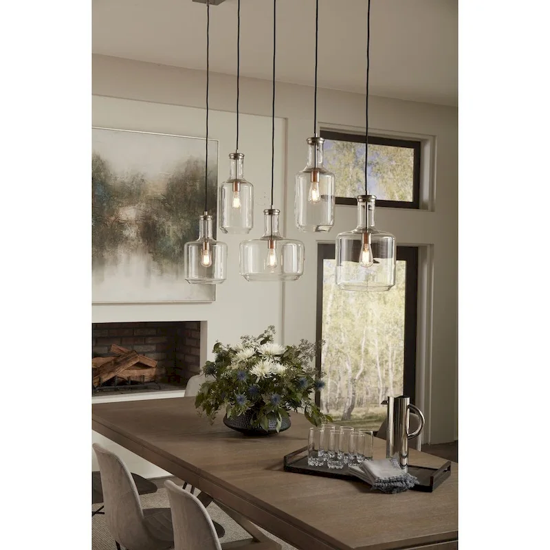 Latrobe Collection One-Light Brushed Nickel Clear Glass Coastal Pendant Light - 12.25 in x 12.25 in x 14 in