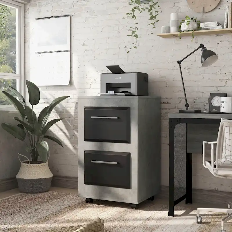 Urban Two-Drawer Mobile File Cabinet with Iron Bar Pulls