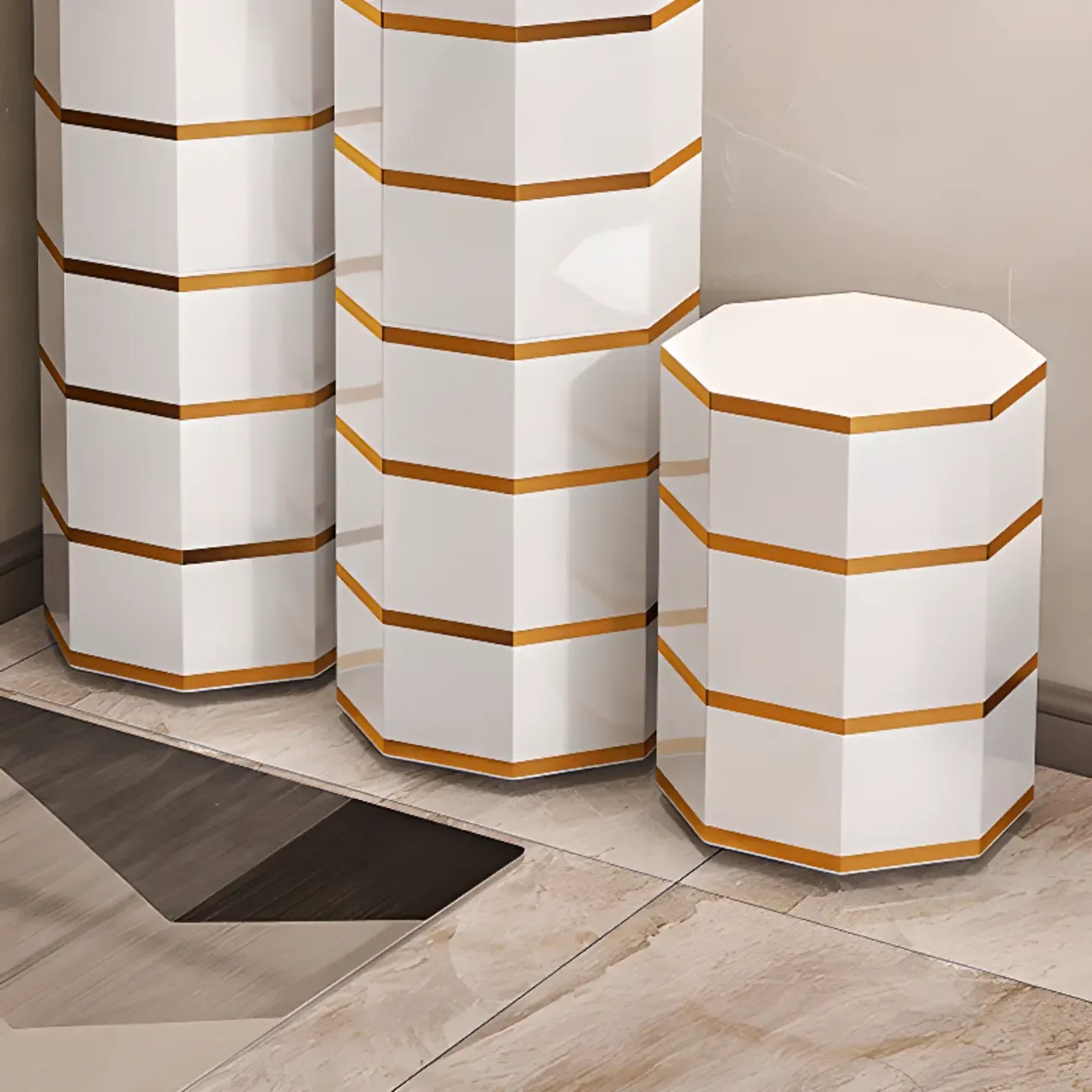Rotating Glam White Metal Hexagon Entryway Shoe Cabinet