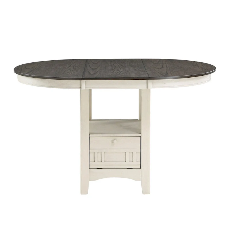 42-60 Inch Extendable Counter Height Table, Antique White and Brown
