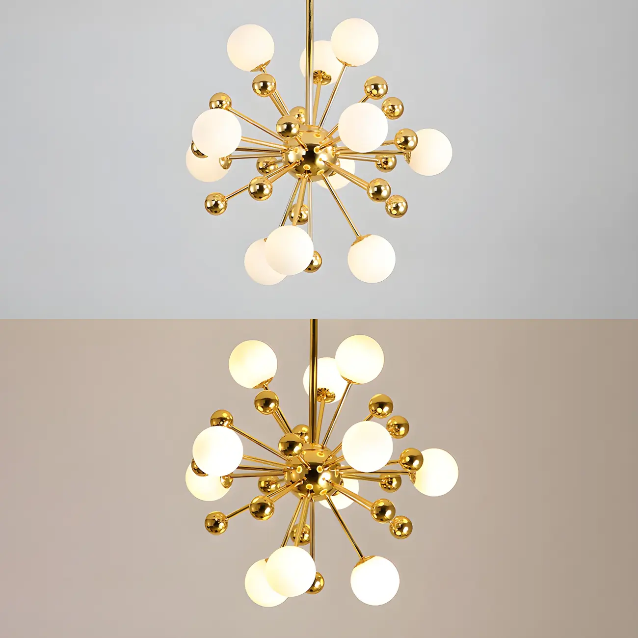 Modern Gold Sphere Sputnik Chandelier with White Glass Shade
