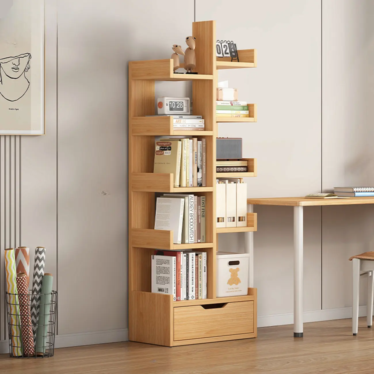 Modern Open Back 9 Shelves White Wooden Bookshelf