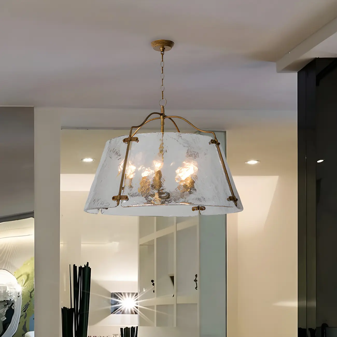 Modern Conic Gold White Ceramics Painting Down Chandelier