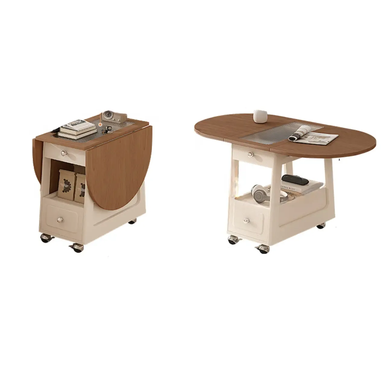 Adjustable Tabletop Modern Wood Side Table with Wheels